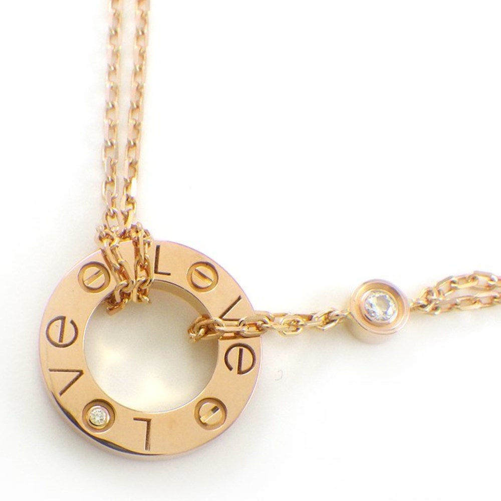 Cartier LOVE Necklace Circle Double Chain Diamond Pink Gold